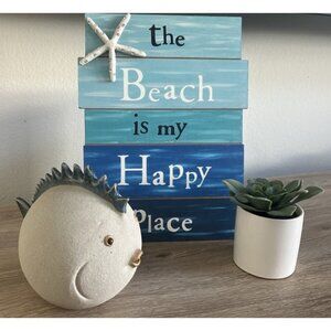 Puffer Fish Ceramic Pottery Figurine Bathroom Beach House Ocean Coastal Decor